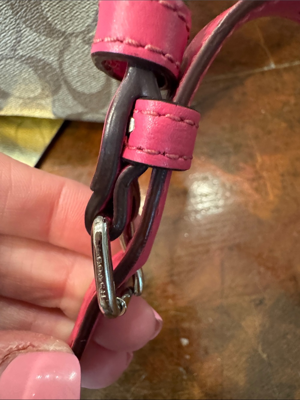 Coach Brown Signature Crossbody with Pink Trim - Picture 6 of 13